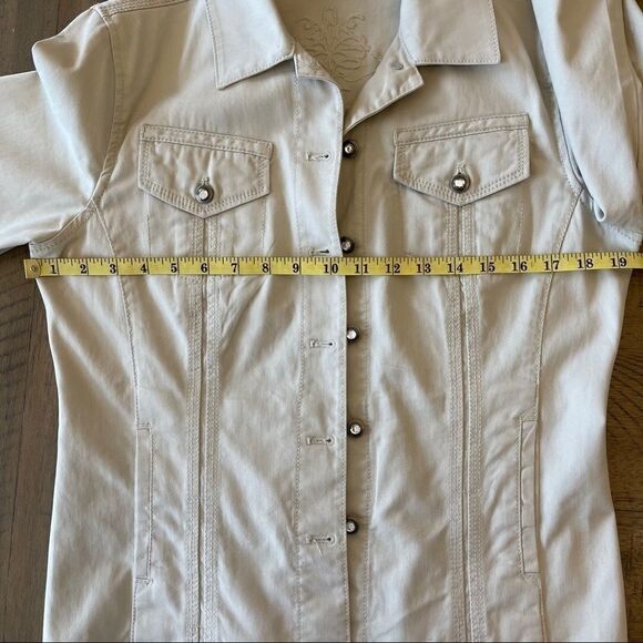 Chico's Tan Denim Jacket with Bling and Embroidery - Size 8 - Picture 10 of 11